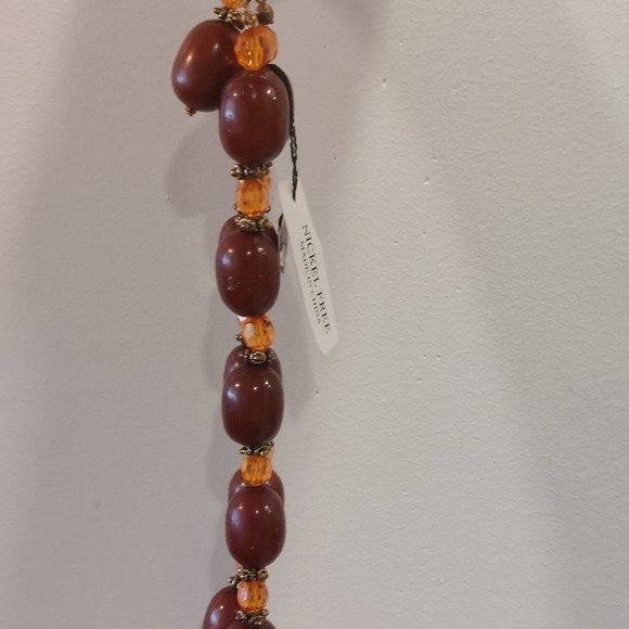 VINTAGE Women's Brown Wood/Plastic Beads w/Brass Separators & Larait Closure - Picture 5 of 13